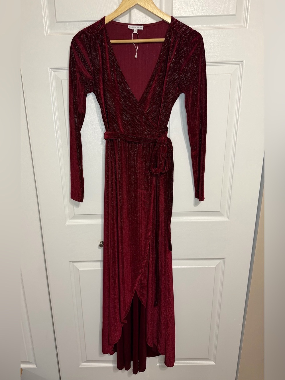 Baltic Born Serena Velvet Shimmer Maxi Wrap Dress Size XS Burgundy Merlot Event